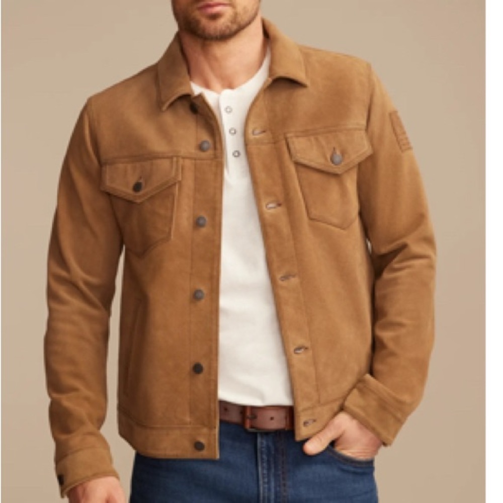 BIFL Lucky brand NWT men’s Brown  💯 suede leather trucker coat jacket org $498